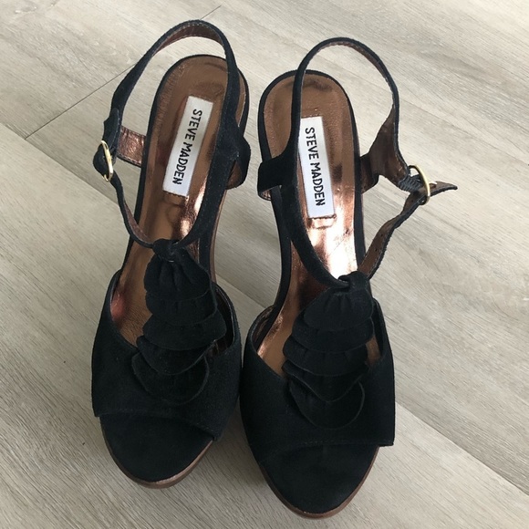Steve Madden Shoes - Steve Madden Truffle Black Suede & Leather Heels